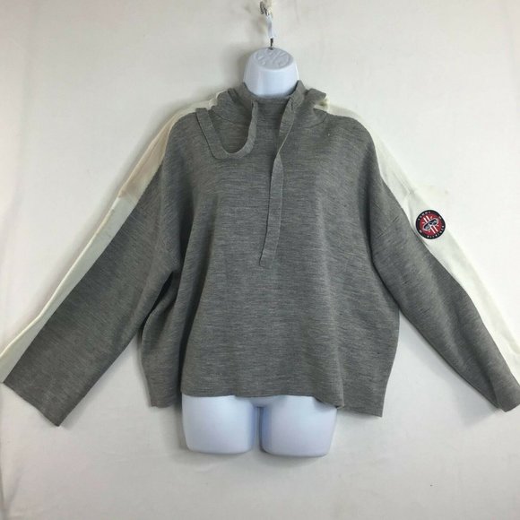 Tommy Hilfiger Women's Gray Black Stripes Textured Logo Hoodie Sweatshirt Size L - Picture 6 of 11